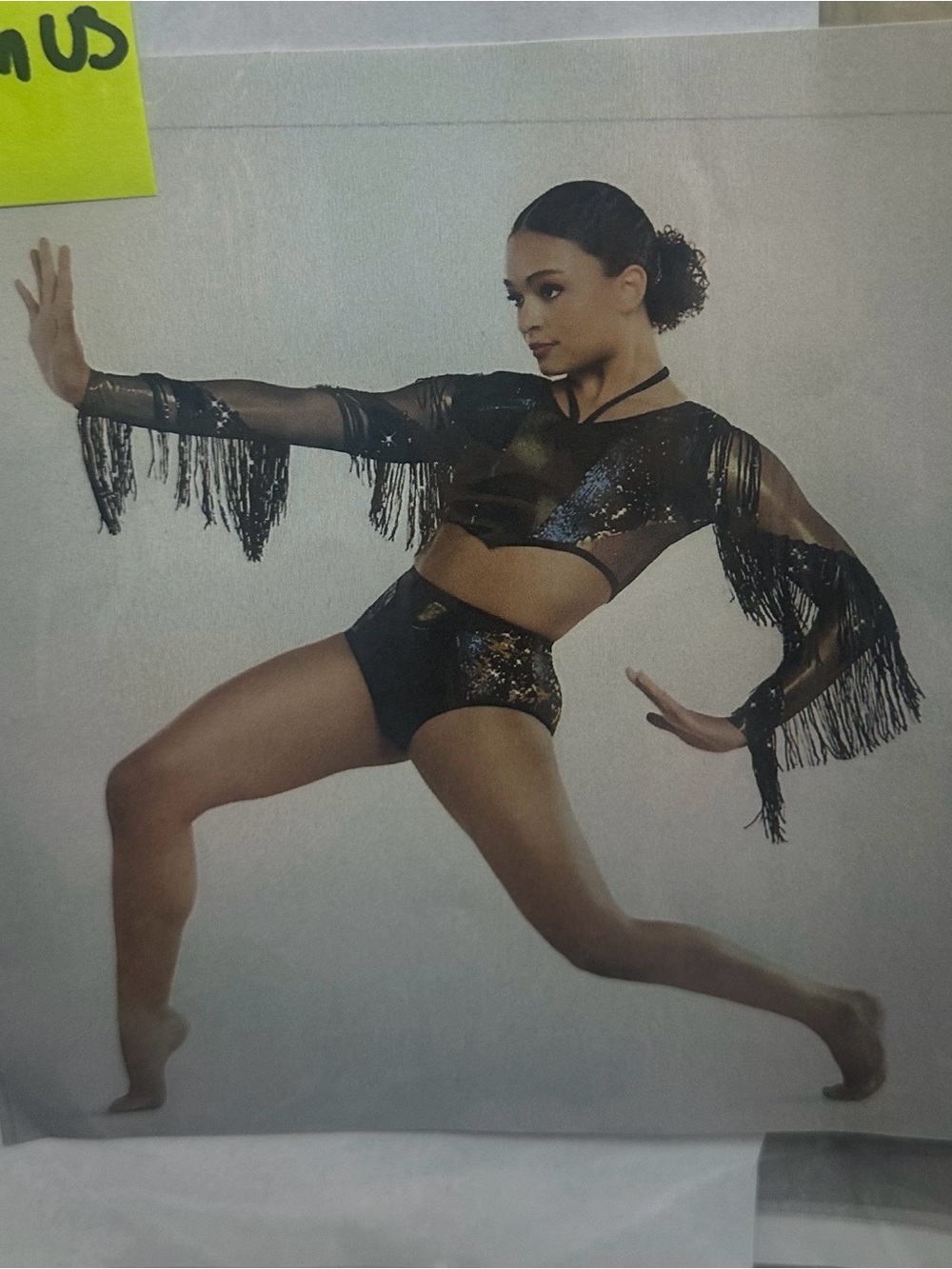 Black Fringe Dance Crop Top and High-Waist Shorts Set - Picture 11 of 11